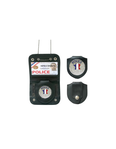 PORTE-CARTES AVEC CHAINE et MEDAILLE POLICE